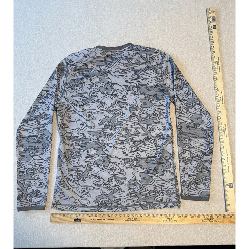 Prana Men's Athletic Long Sleeve Shirt Gray And Black Camo Pattern Size Large